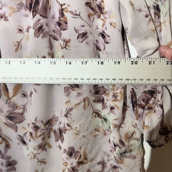 Rose + Olive Boho Floral Chiffon Blouse 1X Sheer Tie Neck Romantic Cottagecore - Picture 4 of 8